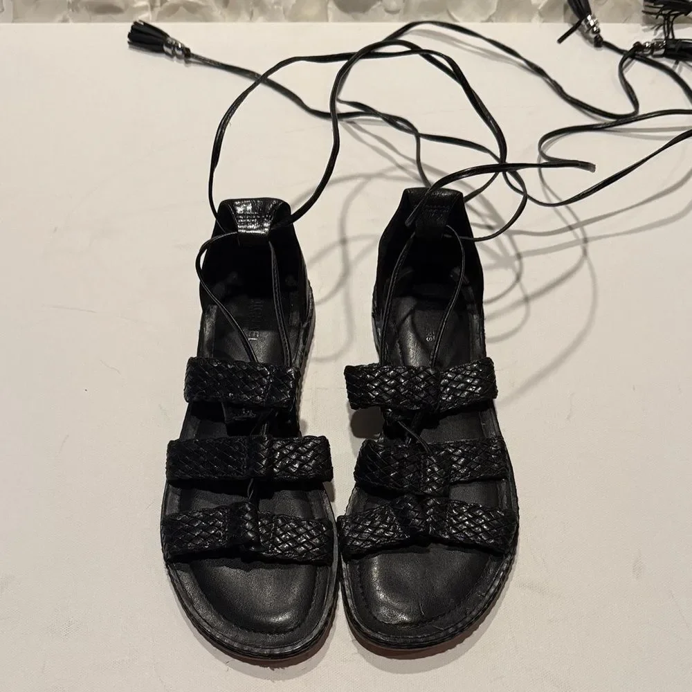 Michael Kors Black Woven Leather Gladiator Lace-Up Sandals